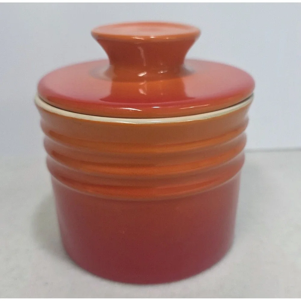 Le Creuset Butter Crock Volcanic Flame Orange Stoneware Very LIMITED USE or none